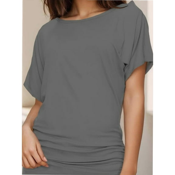 Women's Casual Short Sleeve Dolman Top Boat Neck T Shirts
