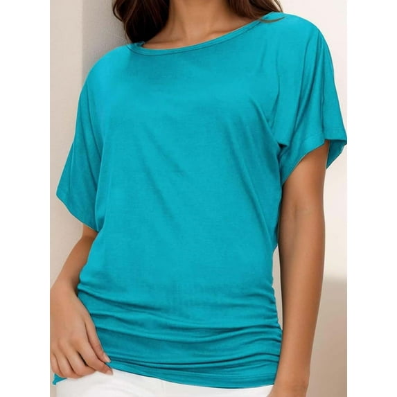 Women's Casual Short Sleeve Dolman Top Boat Neck T Shirts