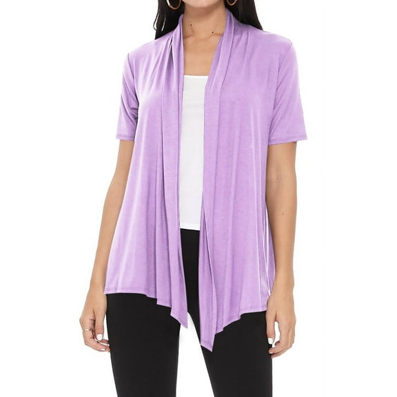 Women's Casual Short Sleeve Draped Open Front Solid Cardigan