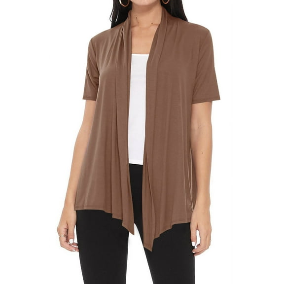Women's Casual Short Sleeve Draped Open Front Solid Cardigan