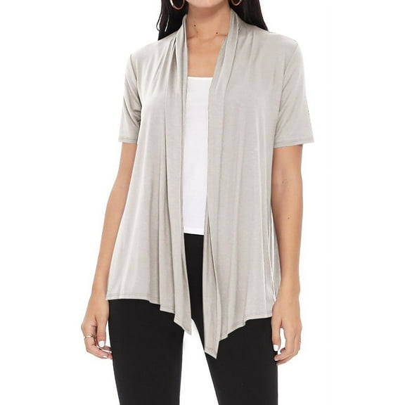 Women's Casual Short Sleeve Draped Open Front Solid Cardigan