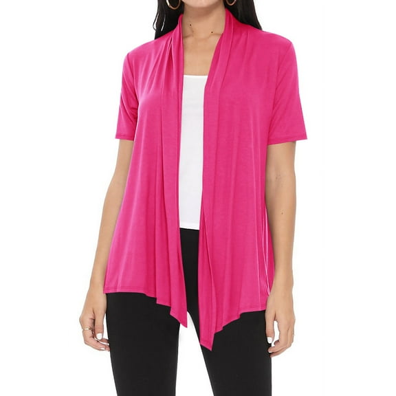 Women's Casual Short Sleeve Draped Open Front Solid Cardigan