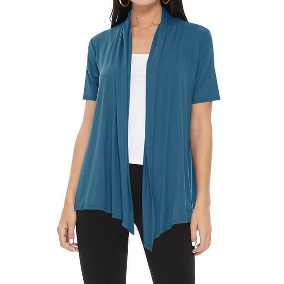 Women's Casual Short Sleeve Draped Open Front Solid Cardigan