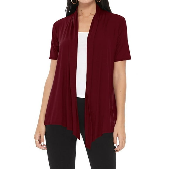 Women's Casual Short Sleeve Draped Open Front Solid Cardigan