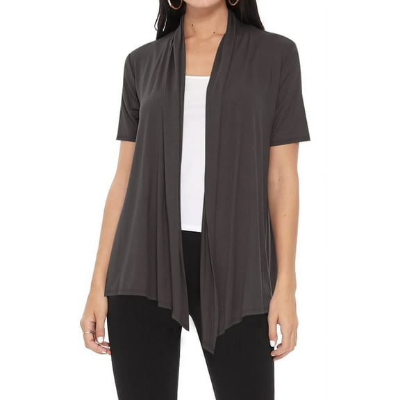 Women's Casual Short Sleeve Draped Open Front Solid Cardigan