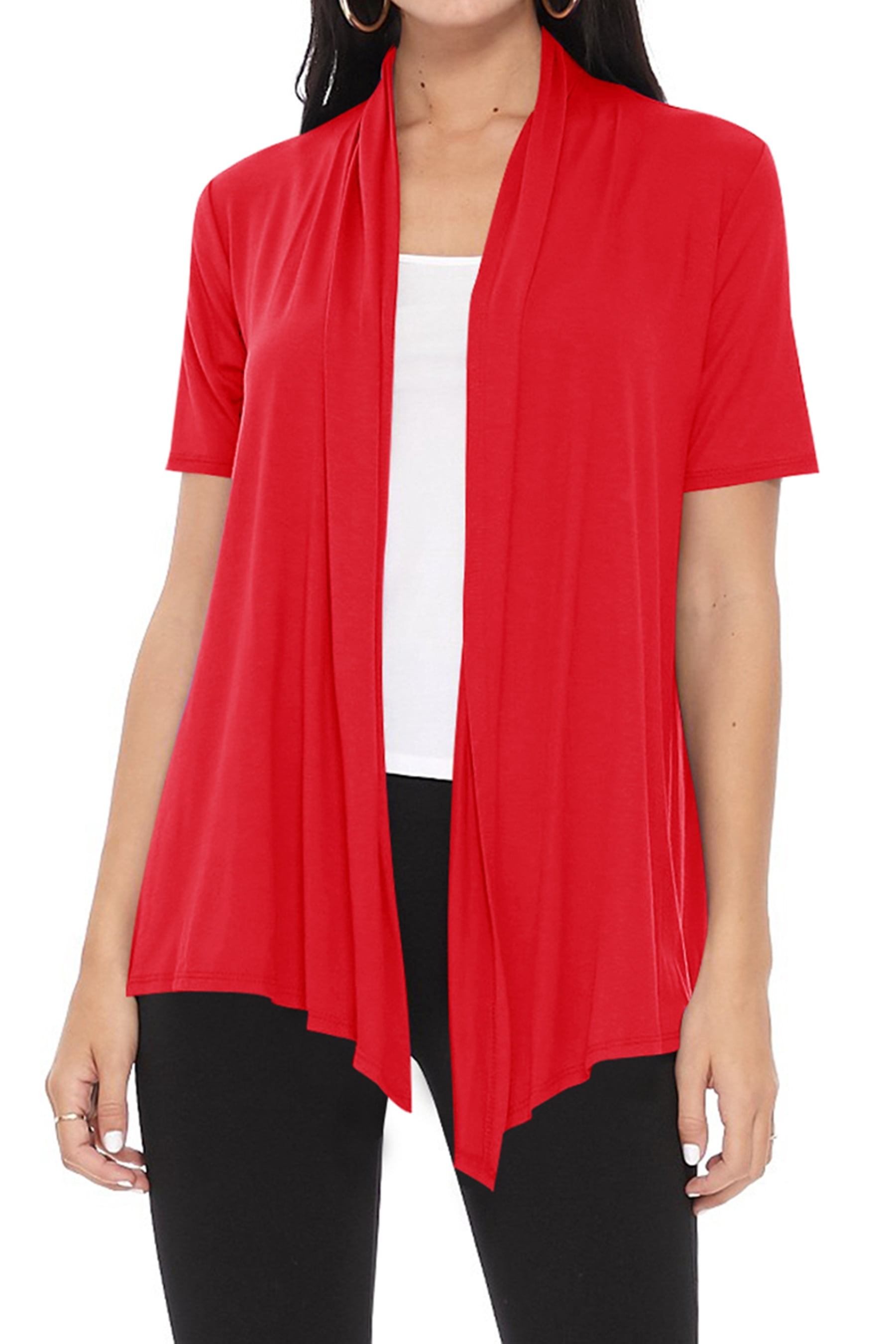 Women's Casual Short Sleeve Draped Open Front Solid Cardigan