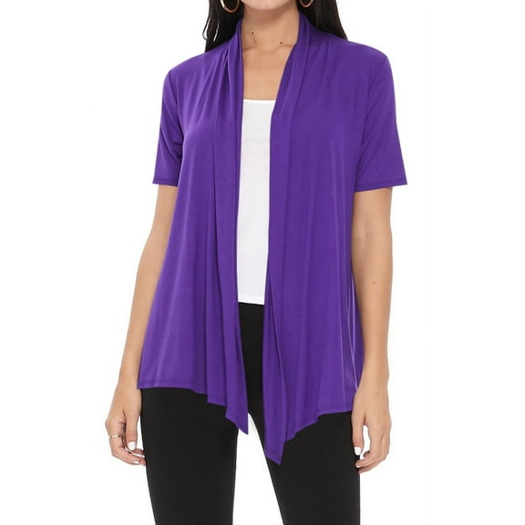 Women's Casual Short Sleeve Draped Open Front Solid Cardigan
