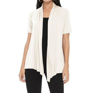 Women's Casual Short Sleeve Draped Open Front Solid Cardigan