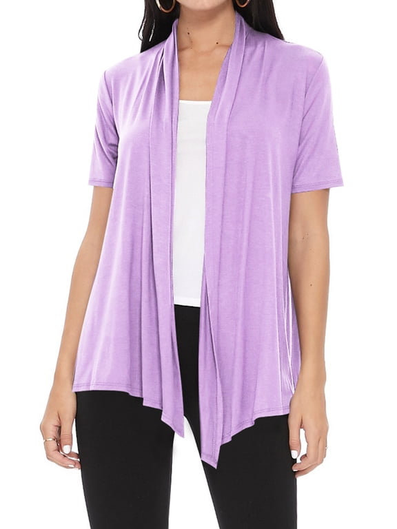 Women's Casual Short Sleeve Draped Open Front Solid Cardigan