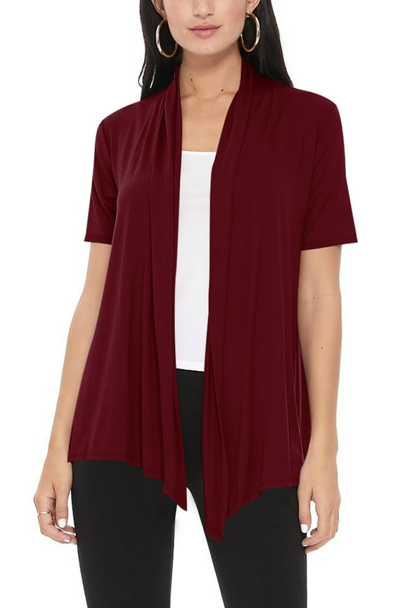 Women's Loose Fit Short Sleeve Draped Open Front Office Wear Solid Cardigan