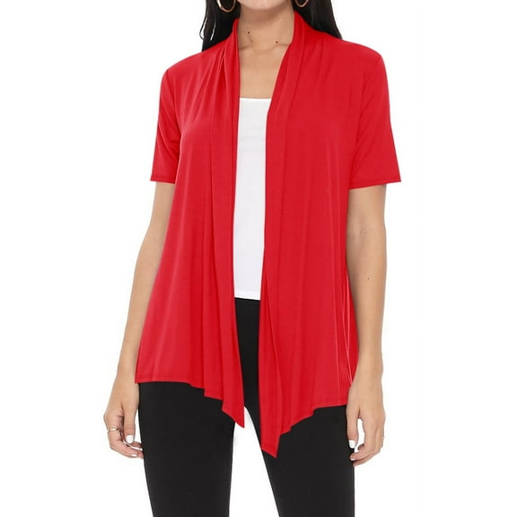 Women's Casual Short Sleeve Draped Open Front Solid Cardigan