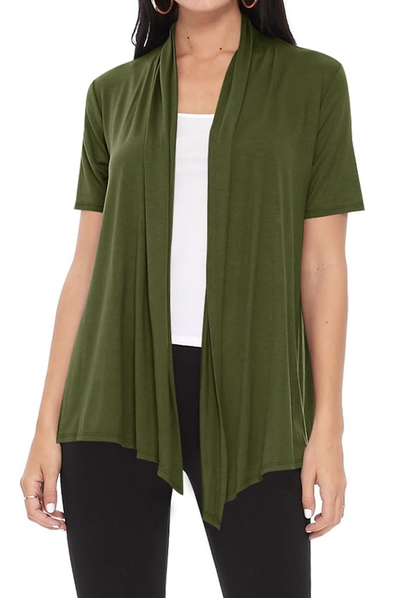 Women's Casual Short Sleeve Draped Open Front Solid Cardigan