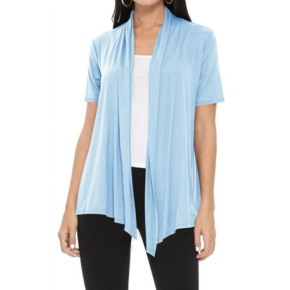 Women's Casual Short Sleeve Draped Open Front Solid Cardigan