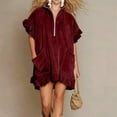 thumbnail image 1 of Women's Casual Short Sleeve Dress with Turndown Collar and Zipper Pocket, 1 of 6