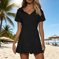 thumbnail image 1 of Women's Casual Short Sleeve Flared Dress with Hood in Solid Color, 1 of 9