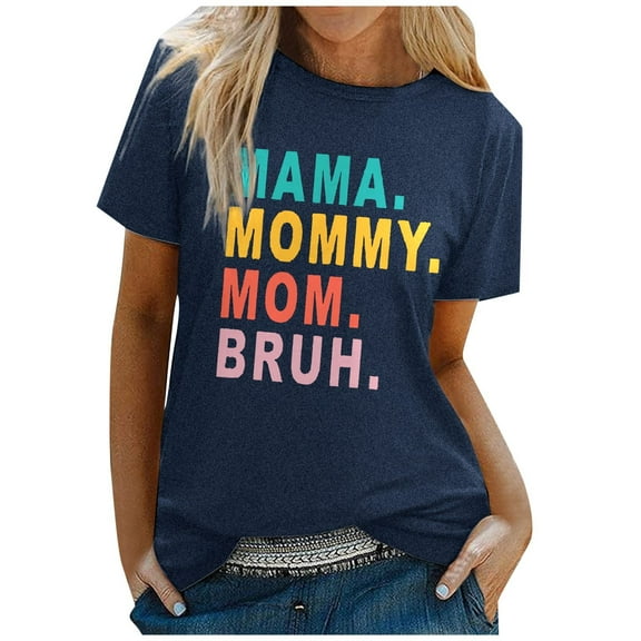 Women's Casual Short Sleeve Letter Printed Round Neck T-Shirt Comfortable Mama Graphic Tee for Everyday Wear
