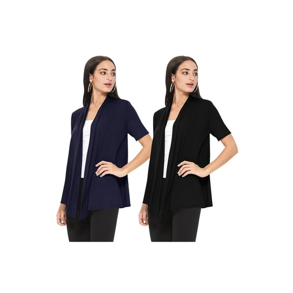 Women's Casual Short Sleeve Lightweight Loose Fit Solid Stretch Cardigan (Pack of 2)