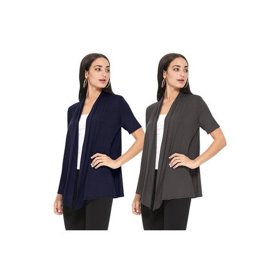 Women's Casual Short Sleeve Lightweight Loose Fit Solid Stretch Cardigan (Pack of 2)