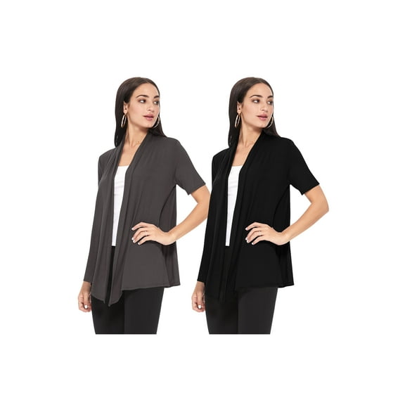 Women's Casual Short Sleeve Lightweight Loose Fit Solid Stretch Cardigan (Pack of 2)
