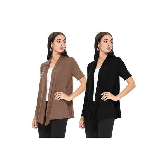 Women's Casual Short Sleeve Lightweight Loose Fit Solid Stretch Cardigan (Pack of 2)