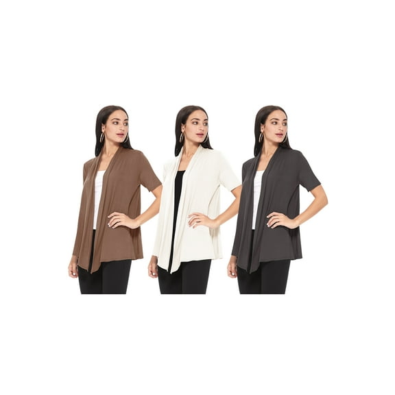 Women's Casual Short Sleeve Lightweight Loose Fit Solid Stretch Cardigan (Pack of 3)