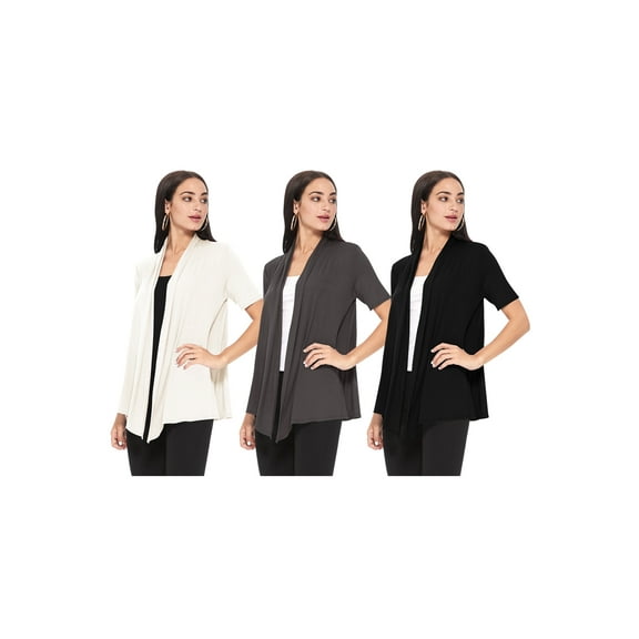 Women's Casual Short Sleeve Lightweight Loose Fit Solid Stretch Cardigan (Pack of 3)