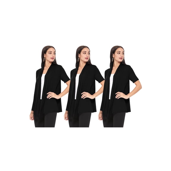 Women's Casual Short Sleeve Lightweight Loose Fit Solid Stretch Cardigan (Pack of 3)