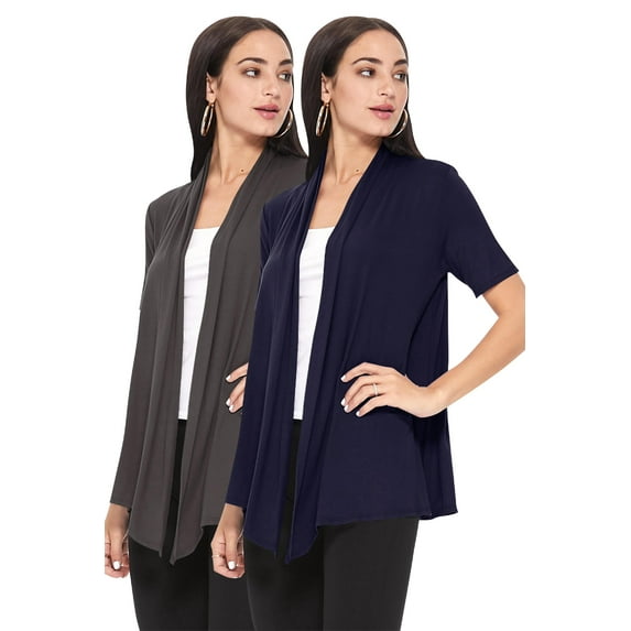 Women's Casual Short Sleeve Loose Fit Solid Cardigan (Pack of 2)