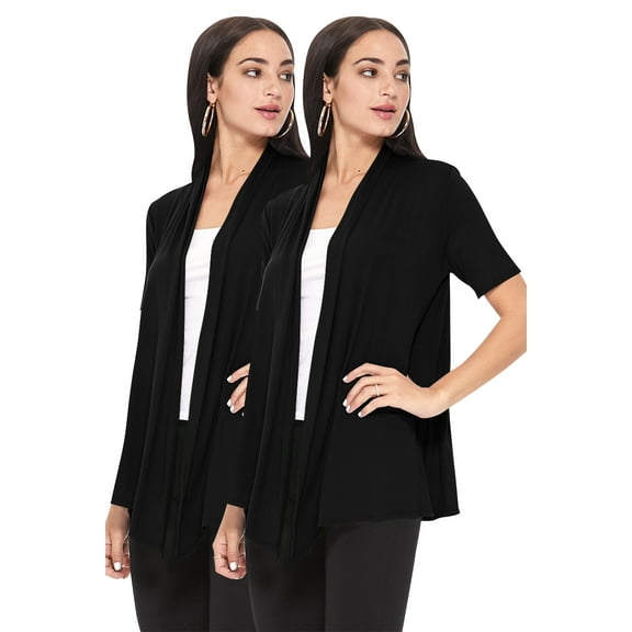 Women's Casual Short Sleeve Loose Fit Solid Cardigan (Pack of 2)