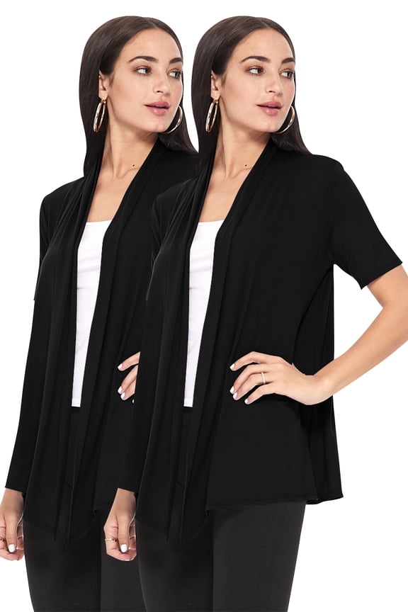 Women's Casual Short Sleeve Loose Fit Solid Cardigan (Pack of 2)