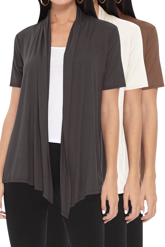 Women's Casual Short Sleeve Loose Fit Solid Cardigan (Pack of 3)
