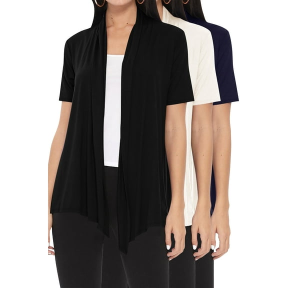 Women's Casual Short Sleeve Loose Fit Solid Cardigan (Pack of 3)
