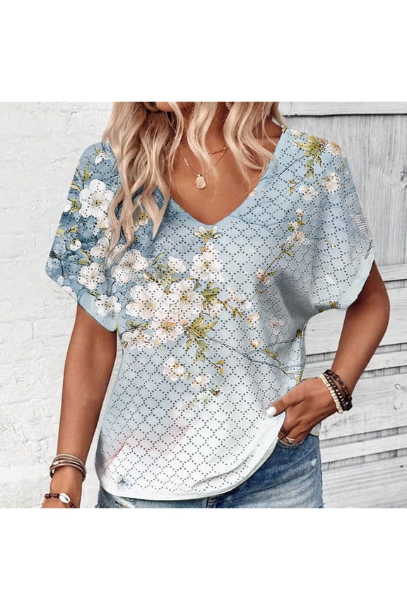 Women's Casual Short Sleeve Loose Fit Top Solid Color Blouse for Everyday Wear