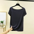 thumbnail image 1 of Women's Casual Short Sleeve Off-The-Shoulder Blouse Solid Color Round Neck T-Shirt, 1 of 3