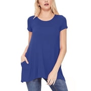Women's Casual Short Sleeve Relaxed Fit Round Neck Side Pockets Tunic Top