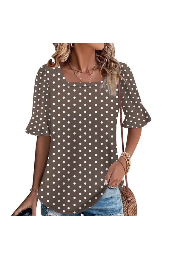 Women's Casual Short Sleeve Round Neck Blouse Top for Summer - Soft Polyester Fabric for Daily Wear