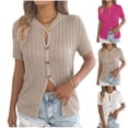thumbnail image 1 of Women's Casual Short Sleeve Round Neck Button Down Blouse Tops Shirts Solid Color Loose Fit Tunic Tee for Business Casual Work Office Vacation Travel Outfits Fashion Essential Gift for Women, 1 of 9