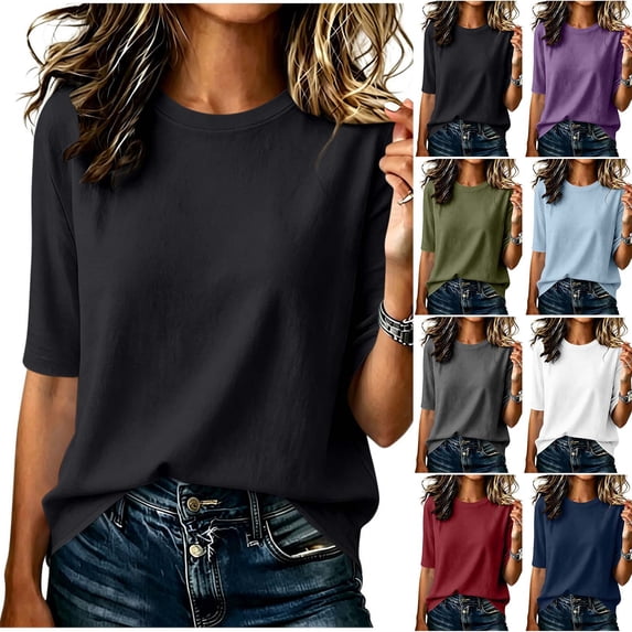 Women's Casual Short Sleeve Round Neck Solid Button Down Blouse Tops Soft Lightweight Comfy Summer Vacation | CSEONE,Army Green L