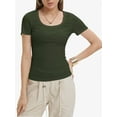 thumbnail image 1 of Women's Casual Short Sleeve Scoop Neck Summer Tops Ribbed Knit Slim Fit Tee Shirts, 1 of 4