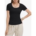 thumbnail image 1 of Women's Slim Fit Ribbed Knit Tee - Short Sleeve Scoop Neck Casual Summer T-Shirt, 1 of 4
