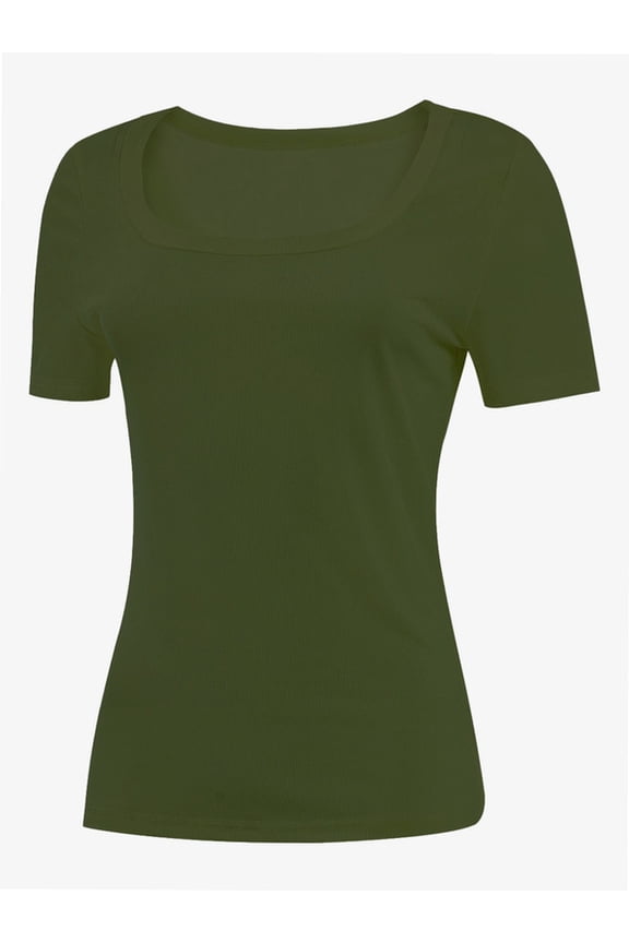Women's Casual Short Sleeve Scoop Neck Summer Tops Ribbed Knit Slim Fit Tee Shirts