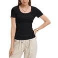 thumbnail image 1 of Women's Casual Short Sleeve Scoop Neck Summer Tops Ribbed Knit Slim Fit Tee Shirts, 1 of 4