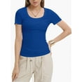 thumbnail image 1 of Women's Casual Short Sleeve Scoop Neck Summer Tops Ribbed Knit Slim Fit Tee Shirts, 1 of 4
