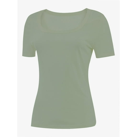 Women's Casual Short Sleeve Scoop Neck Summer Tops Ribbed Knit Slim Fit Tee Shirts