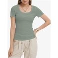 thumbnail image 1 of Women's Slim Fit Ribbed Knit Tee - Short Sleeve Scoop Neck Casual Summer T-Shirt, 1 of 4