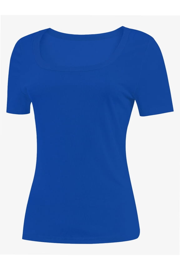 Women's Casual Short Sleeve Scoop Neck Summer Tops Ribbed Knit Slim Fit Tee Shirts