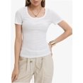 thumbnail image 1 of Women's Slim Fit Ribbed Knit Tee - Short Sleeve Scoop Neck Casual Summer T-Shirt, 1 of 4
