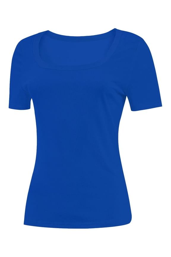 Women's Casual Short Sleeve Scoop Neck Summer Tops Ribbed Knit Slim Fit Tee Shirts