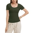 thumbnail image 1 of Women's Casual Short Sleeve Scoop Neck Summer Tops Ribbed Knit Slim Fit Tee Shirts, 1 of 4