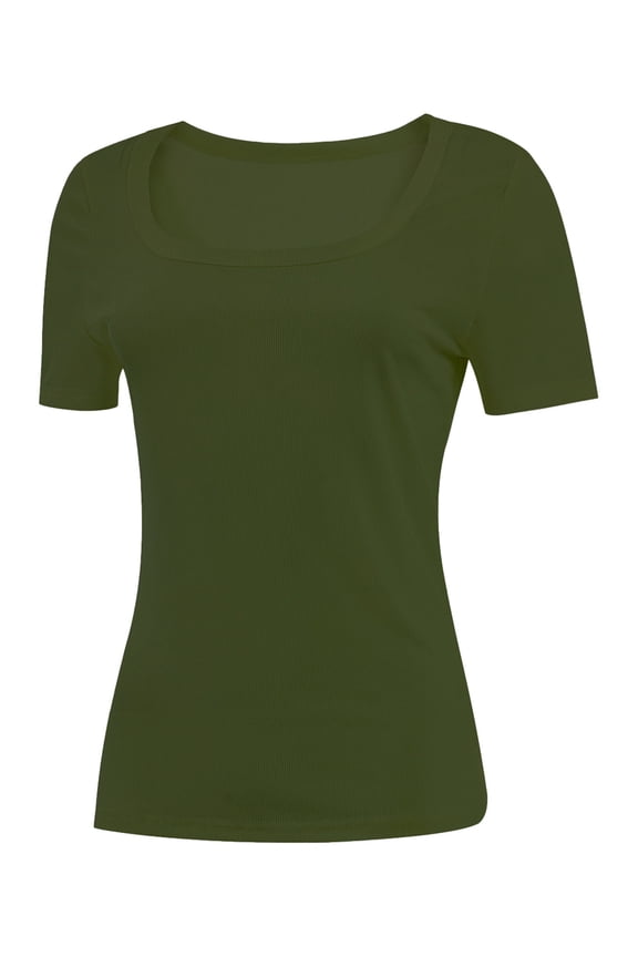 Women's Casual Short Sleeve Scoop Neck Summer Tops Ribbed Knit Slim Fit Tee Shirts